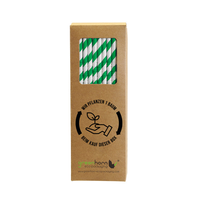 Papier-Trinkhalme flexibel - Ø 0,6 x 19,7 cm - grün-weiß gestreift (5.000 Stück)